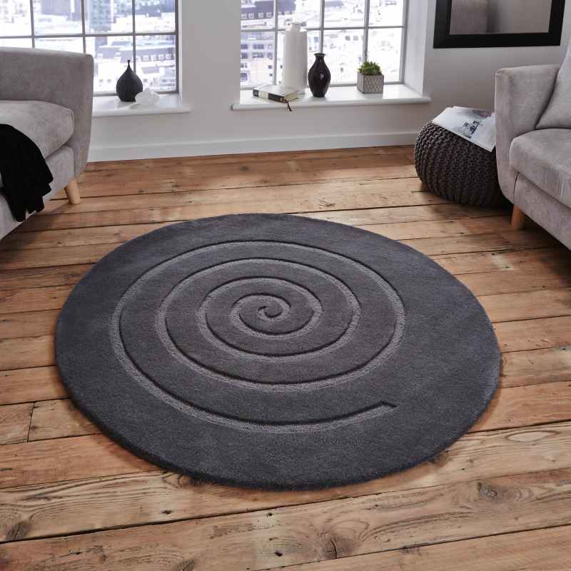 Spiral Circular Round Wool Rugs in Grey – The Rug Seller