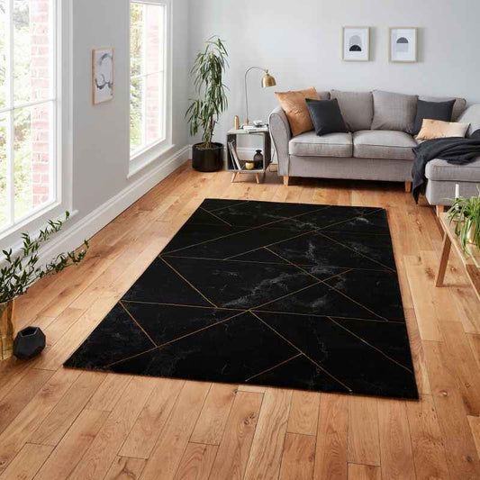 Craft 23299 Marble Effect Rugs in Black Gold