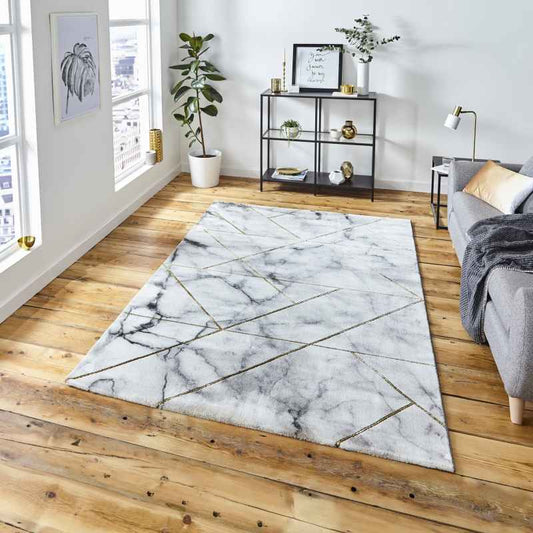 Craft 23299 Marble Effect Rugs in Ivory Gold