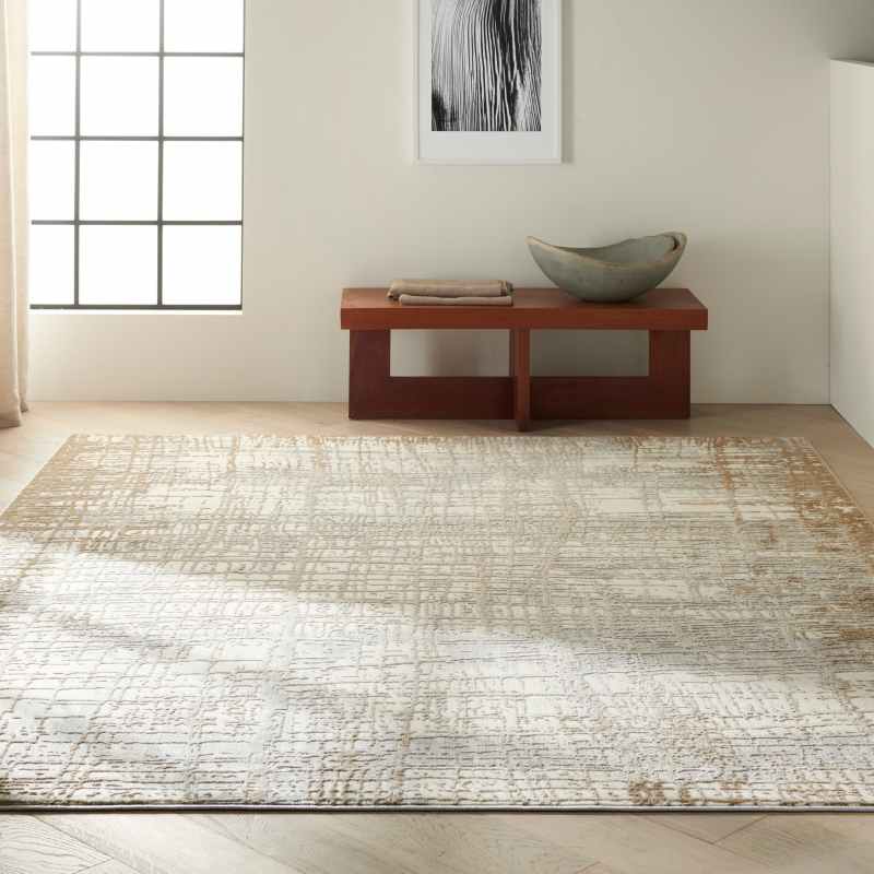 Calvin Klein Rush Designer Abstract Rugs CK950 Ivory Taupe