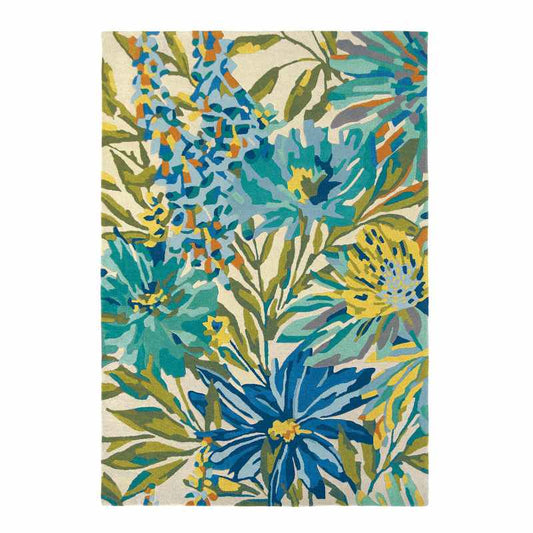 Floreale Rugs 44908 Modern Floral Bright Wool Rugs in Marine by Harlequin
