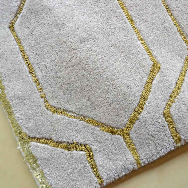 Arris Geometric Wool Rugs 37304 in Grey and Gold by Wedgwood