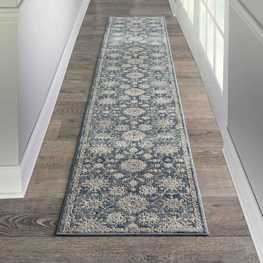 Quarry QUA06 Traditional Distressed Runner in Blue Beige