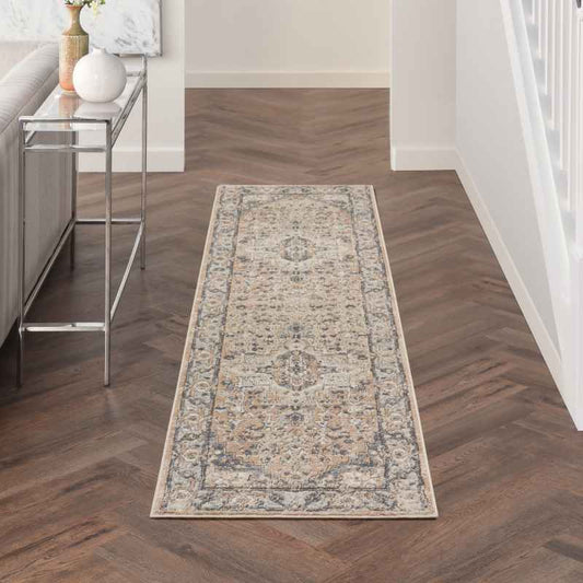 Quarry QUA05 Traditional Distressed Runner Rugs in Beige Grey