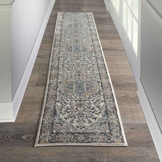 Quarry QUA05 Traditional Distressed Runner Rugs in Ivory Grey
