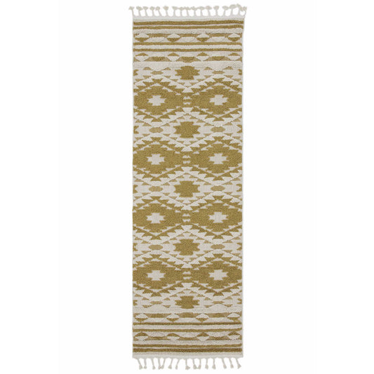 Taza Boho Scandi Hallway Runner Rugs in TA02 Ochre Yellow