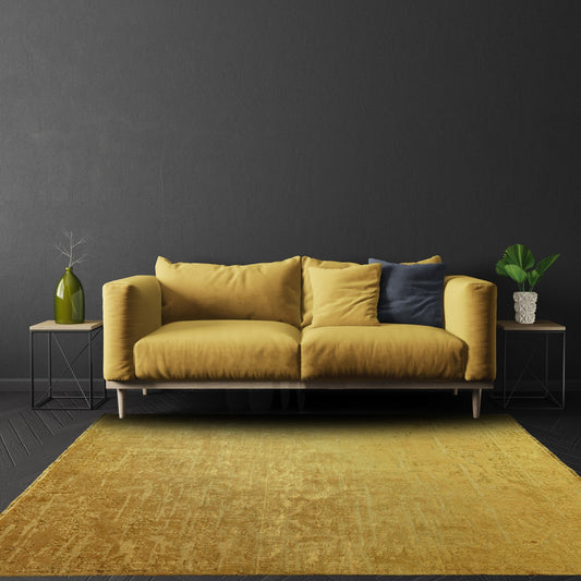 Zehraya Abstract Persian Distressed Rugs in ZE09 Gold Yellow