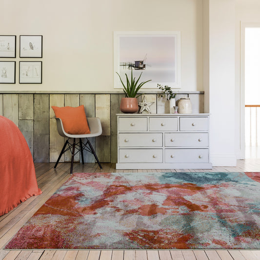 Amelie Sundown Abstract Rugs in AM06 Blue Orange Multi
