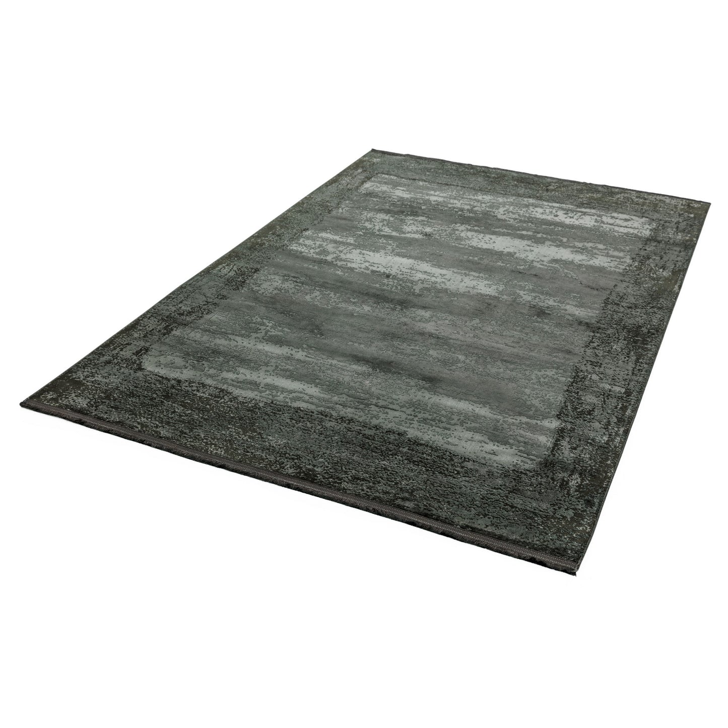 Athera Distressed Border Rugs in AT03 Anthracite Grey