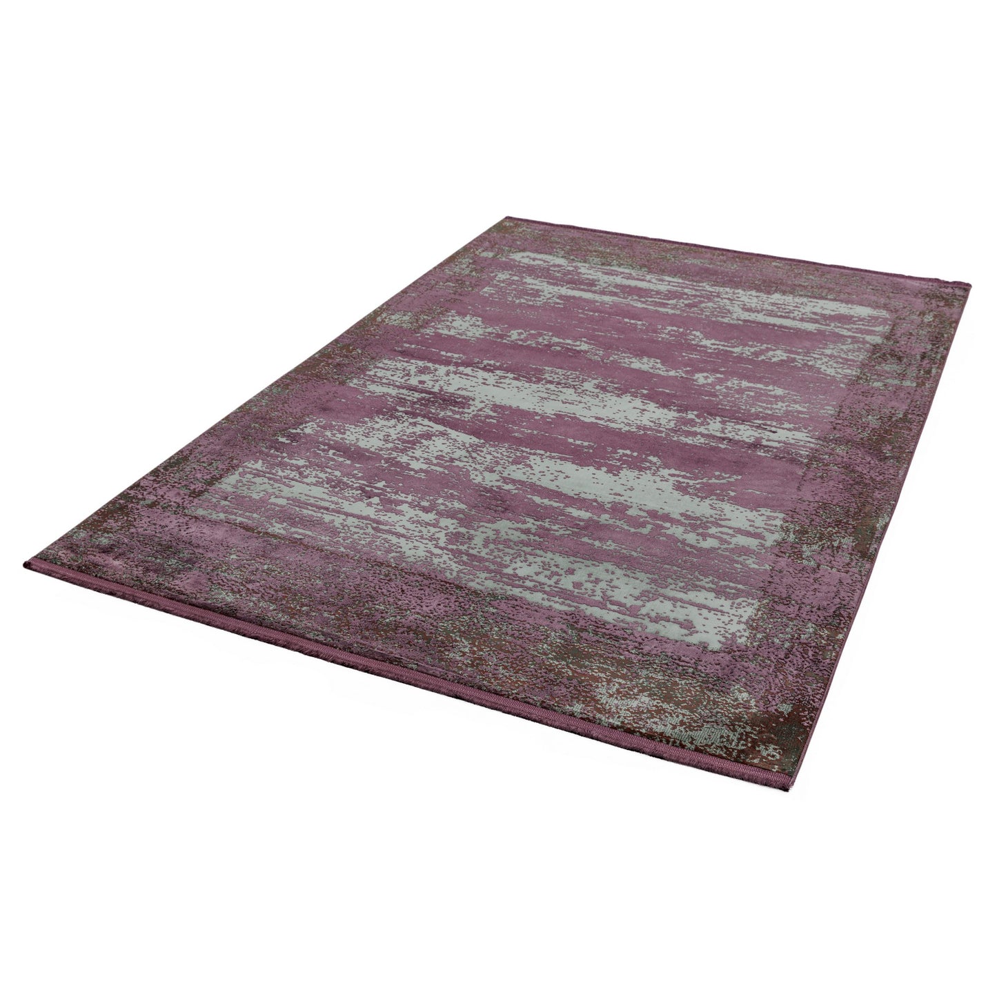 Athera Distressed Border Rugs in AT04 Bordeaux Purple