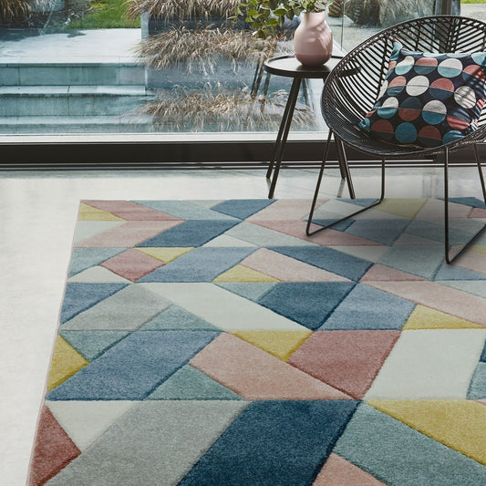 Sketch Rhombus Geometric Rugs in SK02 Pastel Multicolour