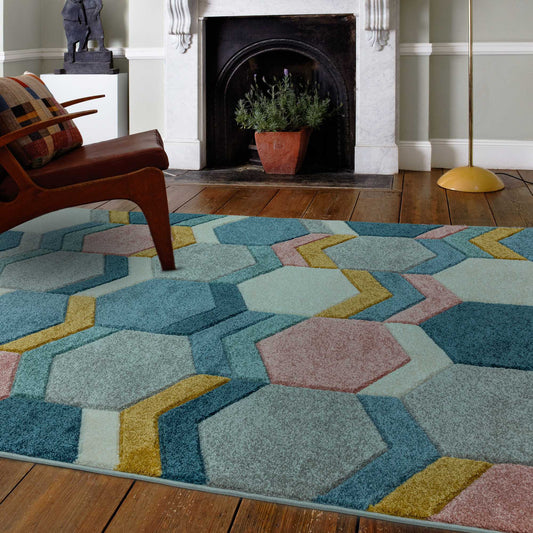 Sketch Hexagon Geometric Rugs in SK10 Pastel Multi