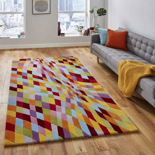 Prism PR101 Geometric Wool Rugs in Multicolour