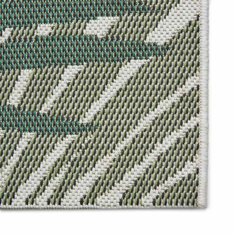 Miami 19433 Indoor Outdoor Botanical Leaf Rug in Green Light Beige