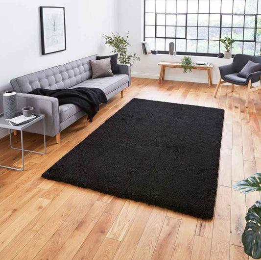 Sierra 9000 Plain Shaggy Rugs in Black