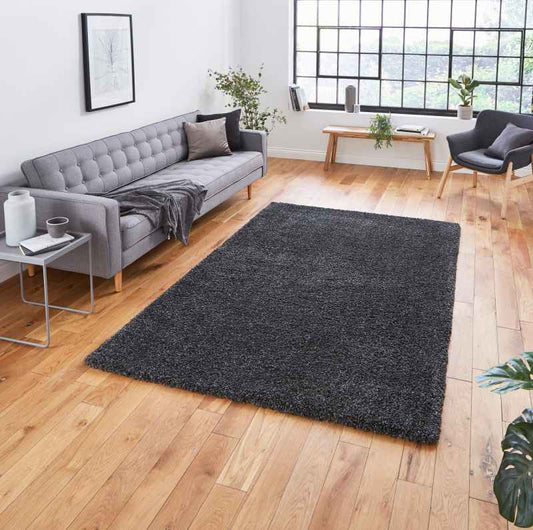 Sierra 9000 Plain Shaggy Rugs in Dark Grey