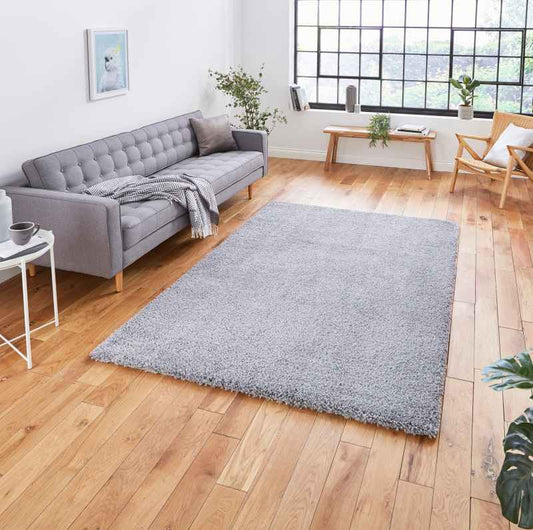 Sierra 9000 Plain Shaggy Rugs in Grey