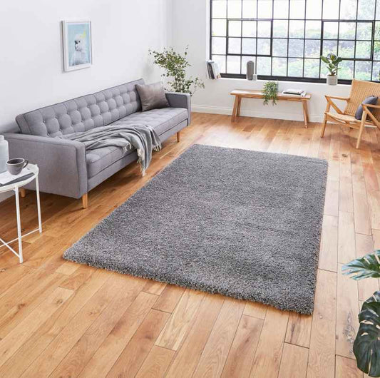 Sierra 9000 Plain Shaggy Rugs in Pebble Grey