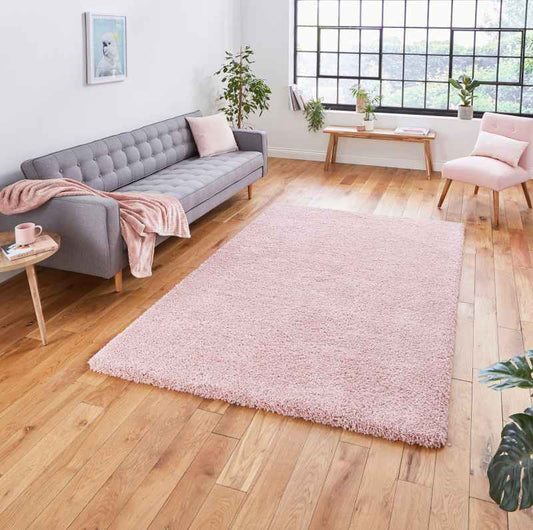 Sierra 9000 Plain Shaggy Rugs in Pink
