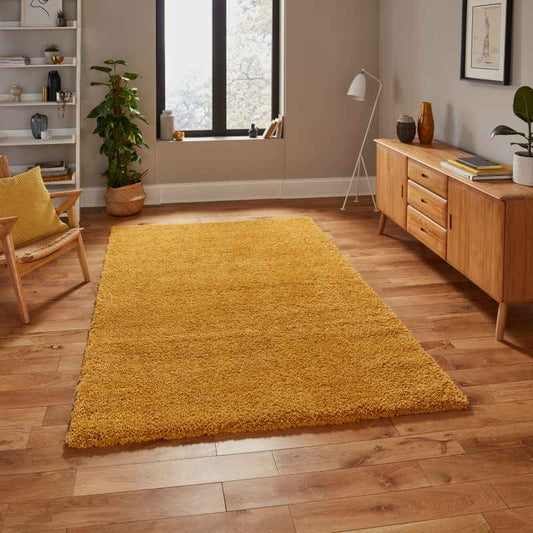 Sierra 9000 Plain Shaggy Rugs in Yellow