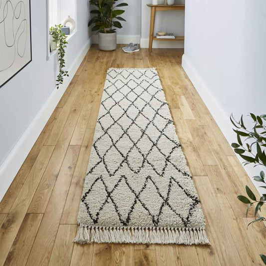 Boho 8280 Scandi Geometric Runner Rugs in Beige