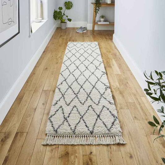 Boho 8280 Scandi Geometric Runner Rugs in Cream Grey