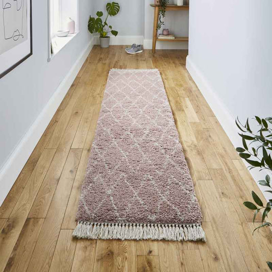 Boho 8280 Scandi Geometric Runner Rugs in Rose Pink