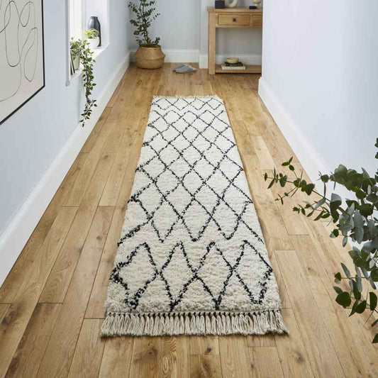 Boho 8280 Scandi Geometric Runner Rugs in White Black