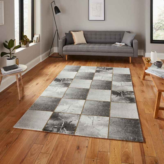 Craft 23495 Modern Marble Effect Rugs in Grey Gold