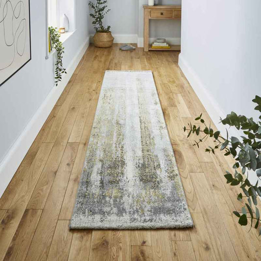 Brooklyn 8595 Abstract Hall Runner in Ivory Grey Yellow