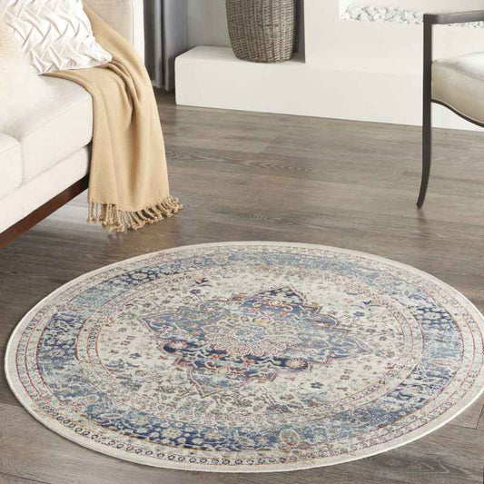 Vintage Kashan Traditional Circle Rugs VKA07 by Nourison in Ivory Blue