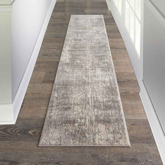 Quarry QUA03 Abstract Distressed Runner Rugs in Beige Grey