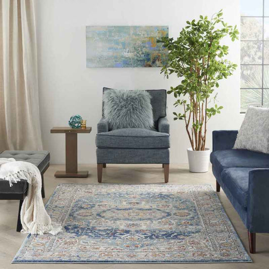 Quarry QUA11 Traditional Distressed Rugs in Ivory Blue