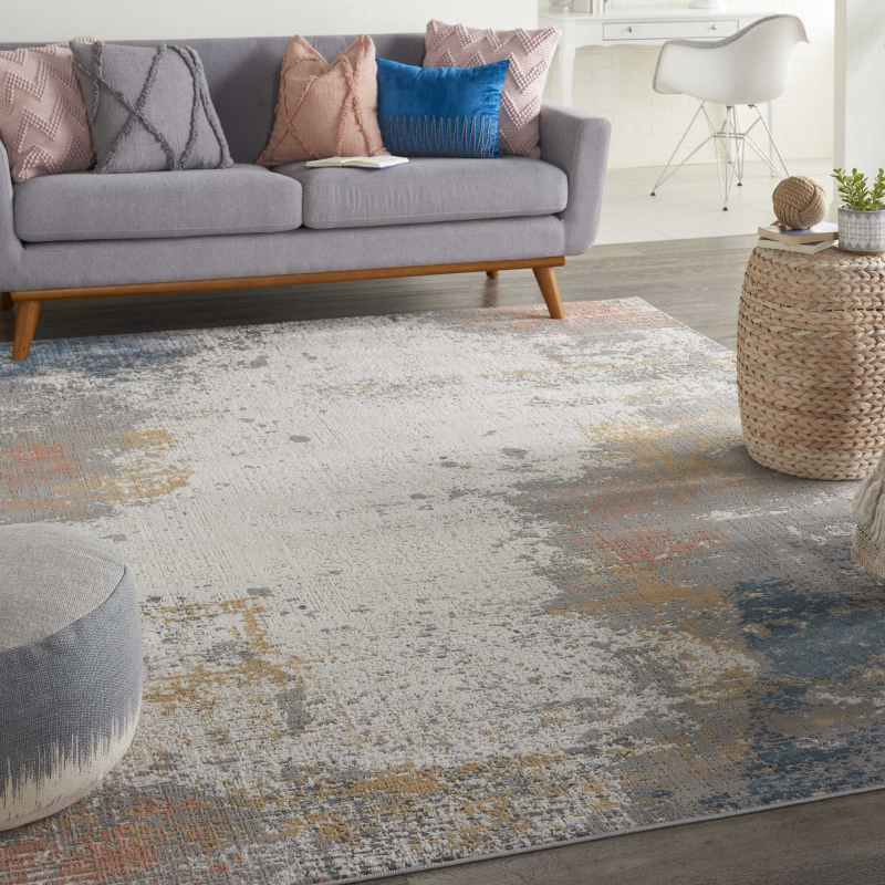 Rustic Textures RUS13 Abstract Rugs in Grey Blue