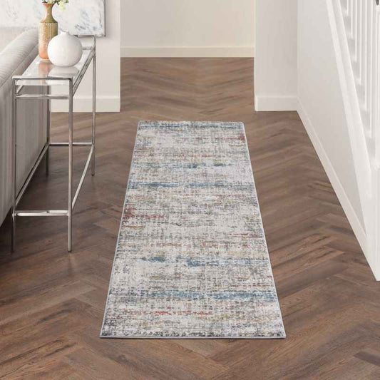 Rustic Textures RUS14 Abstract Runner Rugs in Grey Multicolour
