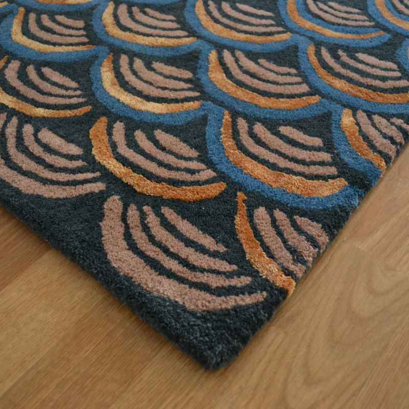 Masquerade Geometric Scale Wool Runner Rugs 16008 by Ted Baker in Blue