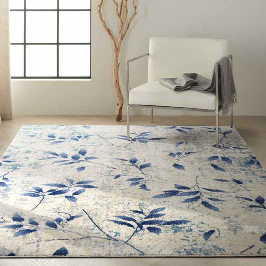 Calvin Klein Leaf Designer Rugs CK001 River Flow RFV03 in Beige Blue