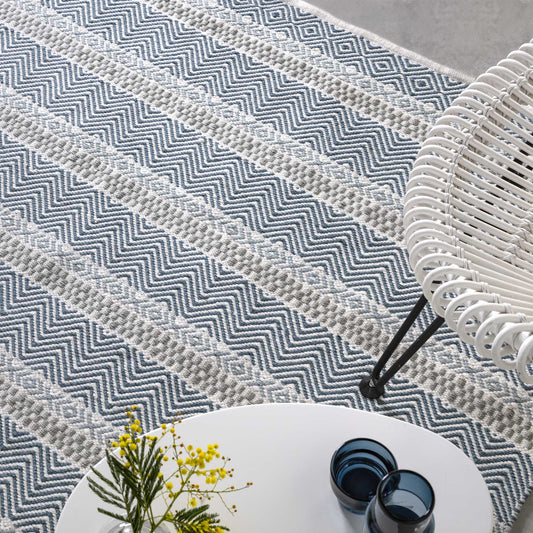 Boardwalk Stripe Indoor Outdoor Rugs in Blue Multi