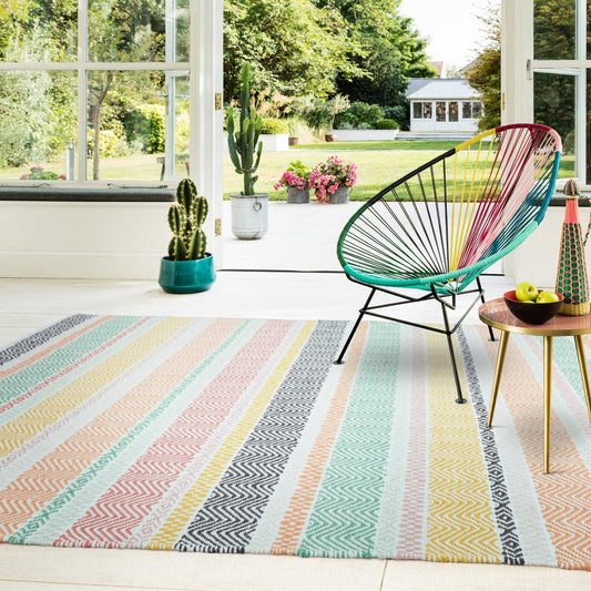 Boardwalk Stripe Indoor Outdoor Rugs in Pastel Multi