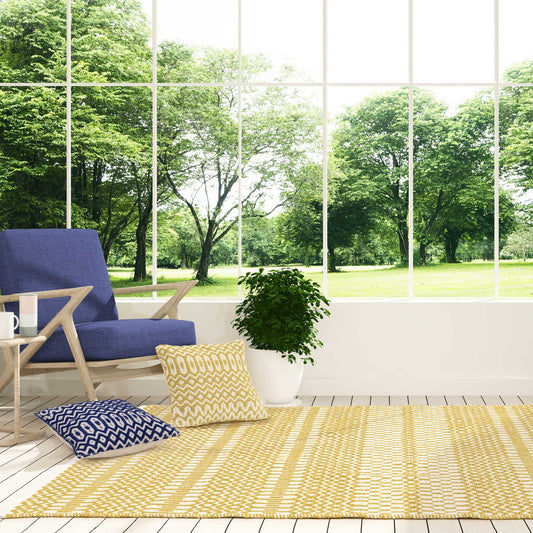 Halsey Geometric Indoor Outdoor Rugs in Mustard Yellow