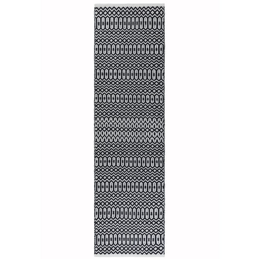 Halsey Geometric Indoor Outdoor Runner Rugs in Black