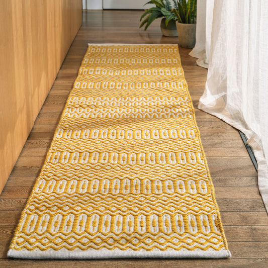 Halsey Geometric Indoor Outdoor Runner Rugs in Mustard Yellow