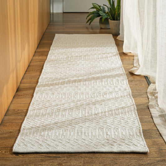 Halsey Geometric Indoor Outdoor Runner Rugs in Natural Beige