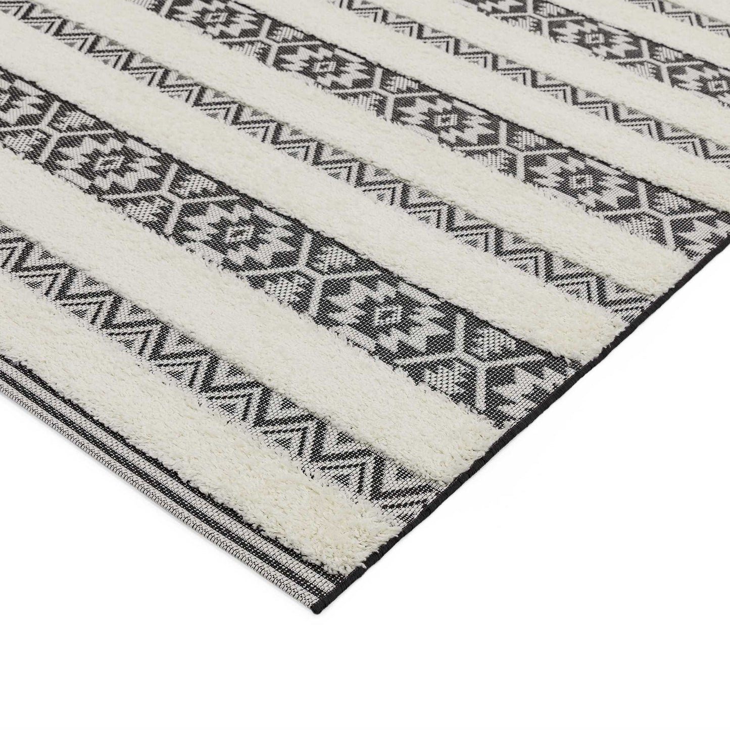 Monty Stripe Geometric Indoor Outdoor Rugs in MN03 Black Cream