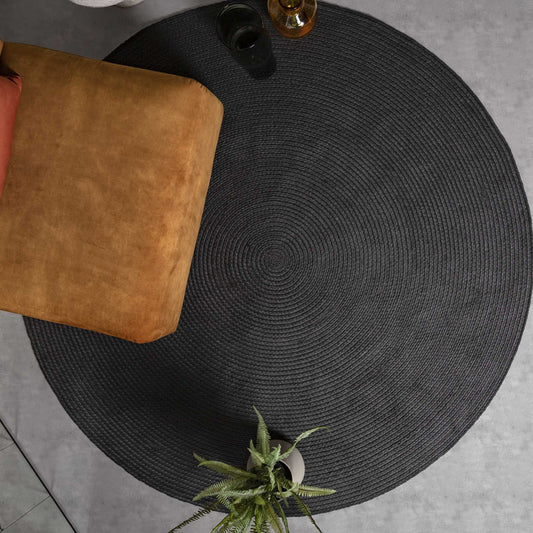 Nico Indoor Outdoor Circle Round Rugs in Charcoal Grey