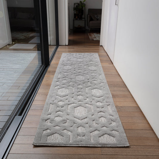 Salta Geometric Outdoor Runner Rugs in SA03 Grey