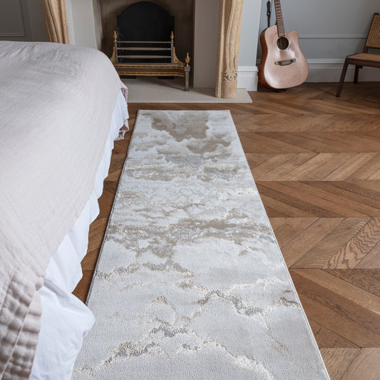 Aurora Linea AU17 Marble Runner Rugs in Metallic Beige Bronze