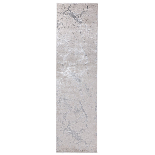 Aurora Solar AU03 Marble Runner Rugs in Metallic Silver Grey