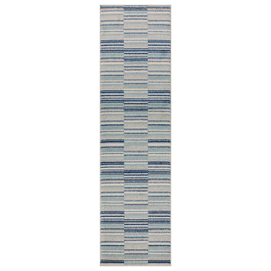 Muse MU05 Geometric Striped Woven Runner Rugs in Blue Multi