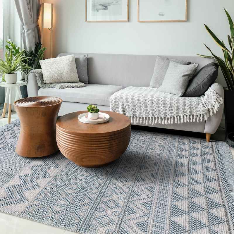 Boggle Rug ANYA01 Boho Geometric Zig Zag Rug in Duck Egg Blue – The Rug Seller